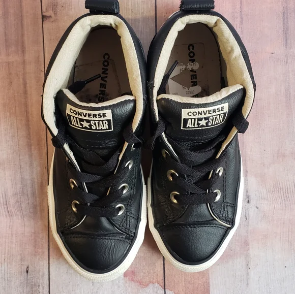 Leather Black Converse Junior Sneakers - Picture 9 of 16